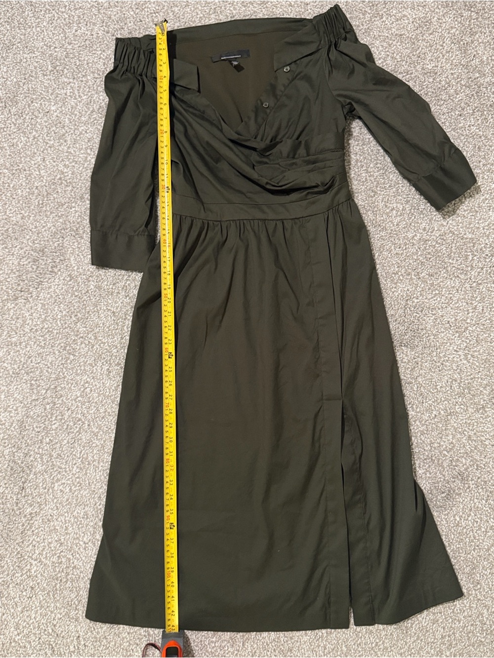 White House Black Market Olive Off-the-Shoulder Midi DressWrap Bust Size 4 - Picture 5 of 9